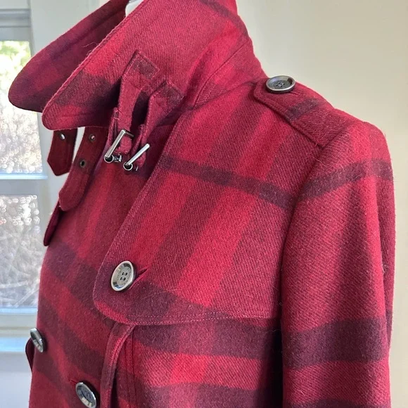 Burberry Brit Red Plaid Wool Jacket size 6 - Picture 7 of 12